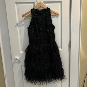 Milly of New York black sequin ostrich feather skirt dress size 4